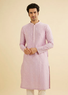 Manyavar Men Soft Lilac Buta Patterned Kurta Set with Buta Embroidery image number 0