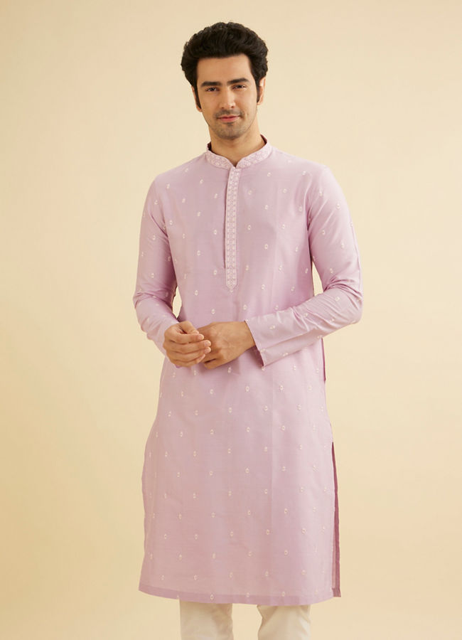 Manyavar Men Soft Lilac Buta Patterned Kurta Set with Buta Embroidery image number 0