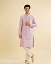 Manyavar Men Soft Lilac Buta Patterned Kurta Set with Buta Embroidery