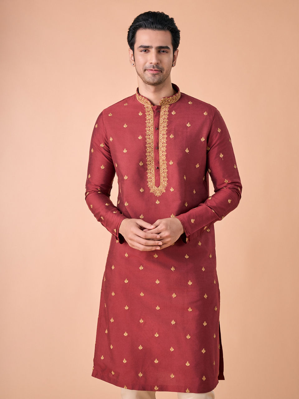 Manyavar Men Rust Radiance Kurta Pajama