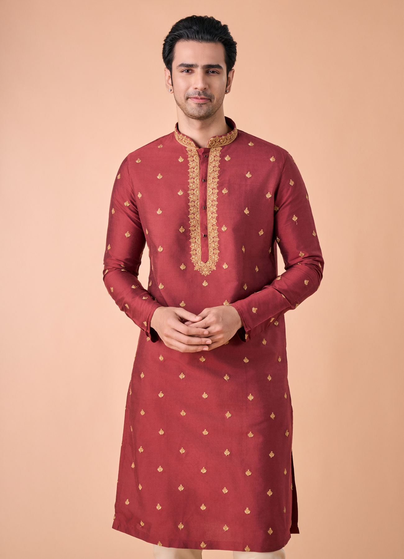 Manyavar Men Rust Radiance Kurta Pajama