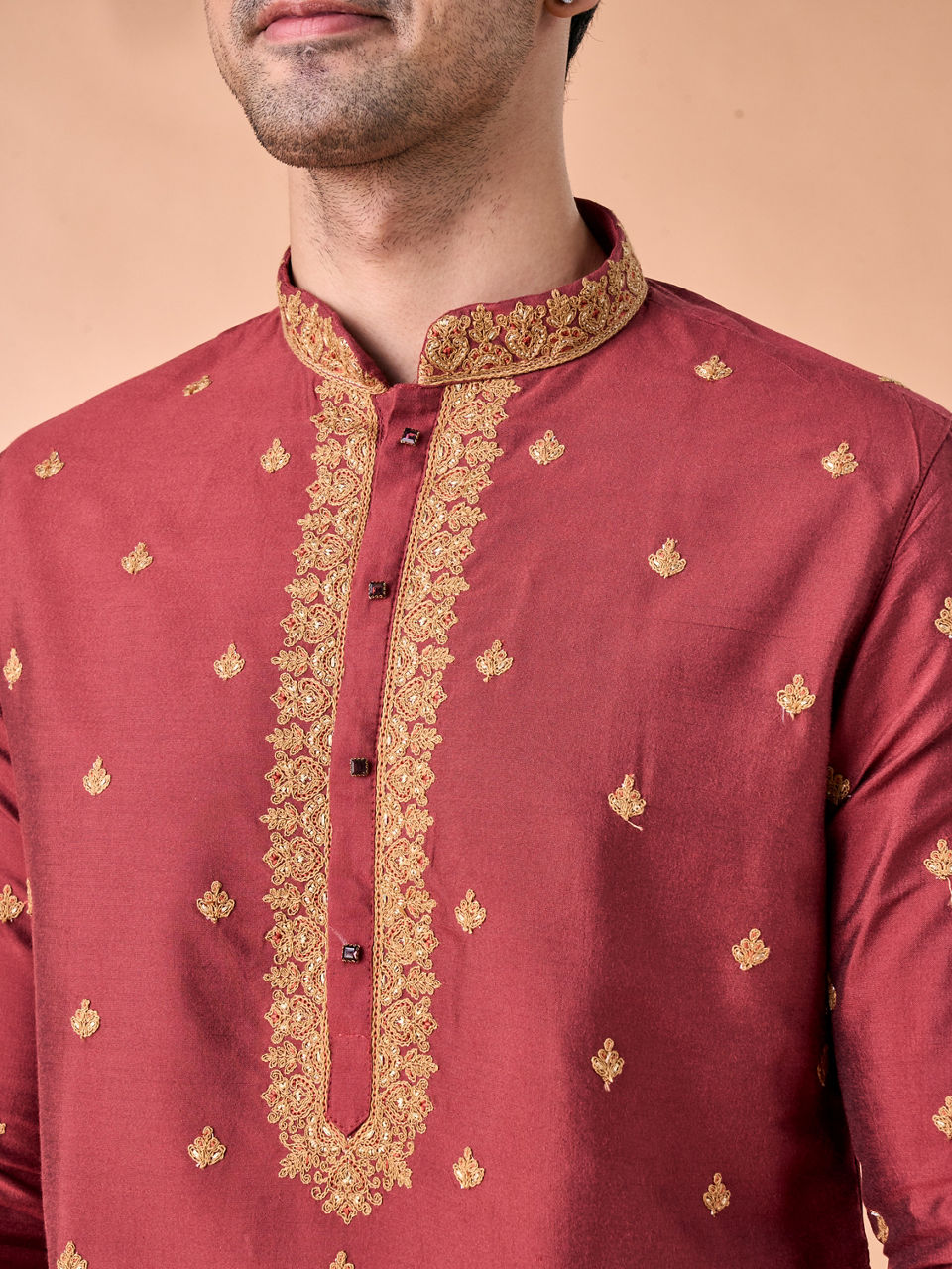 Manyavar Men Rust Radiance Kurta Pajama