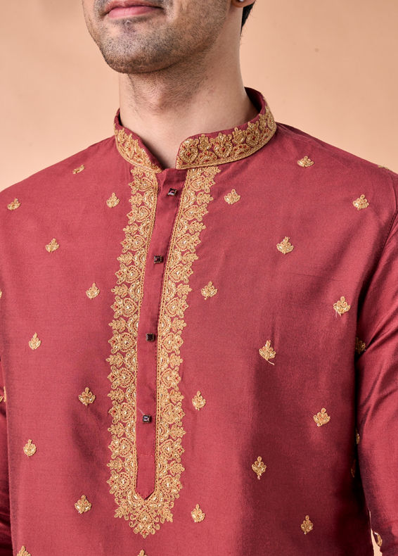 Manyavar Men Rust Radiance Kurta Pajama
