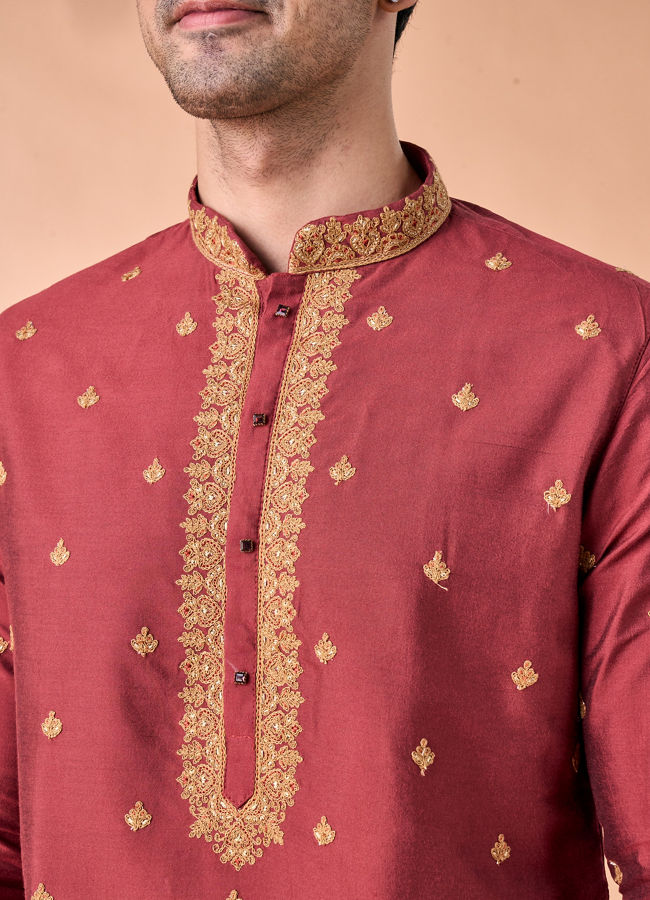 Manyavar Men Rust Radiance Kurta Pajama