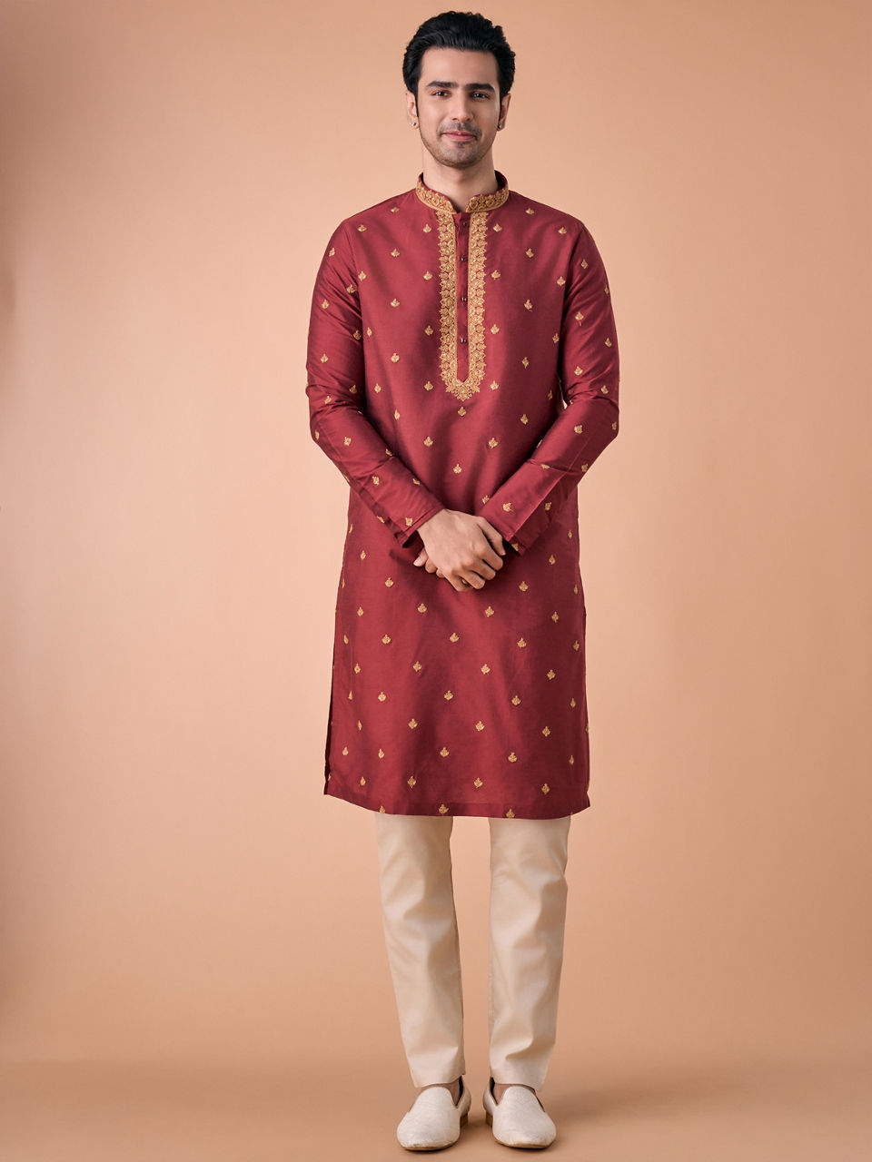 Manyavar Men Rust Radiance Kurta Pajama