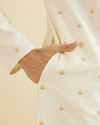 Manyavar Men Cream White Buta Patterned Kurta Set with Embroidered Neckline