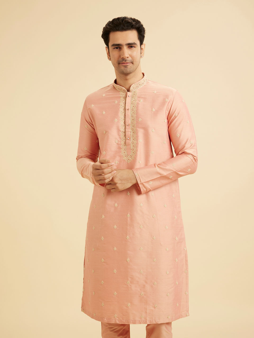 Manyavar Men Peach Gala Kurta Pajama