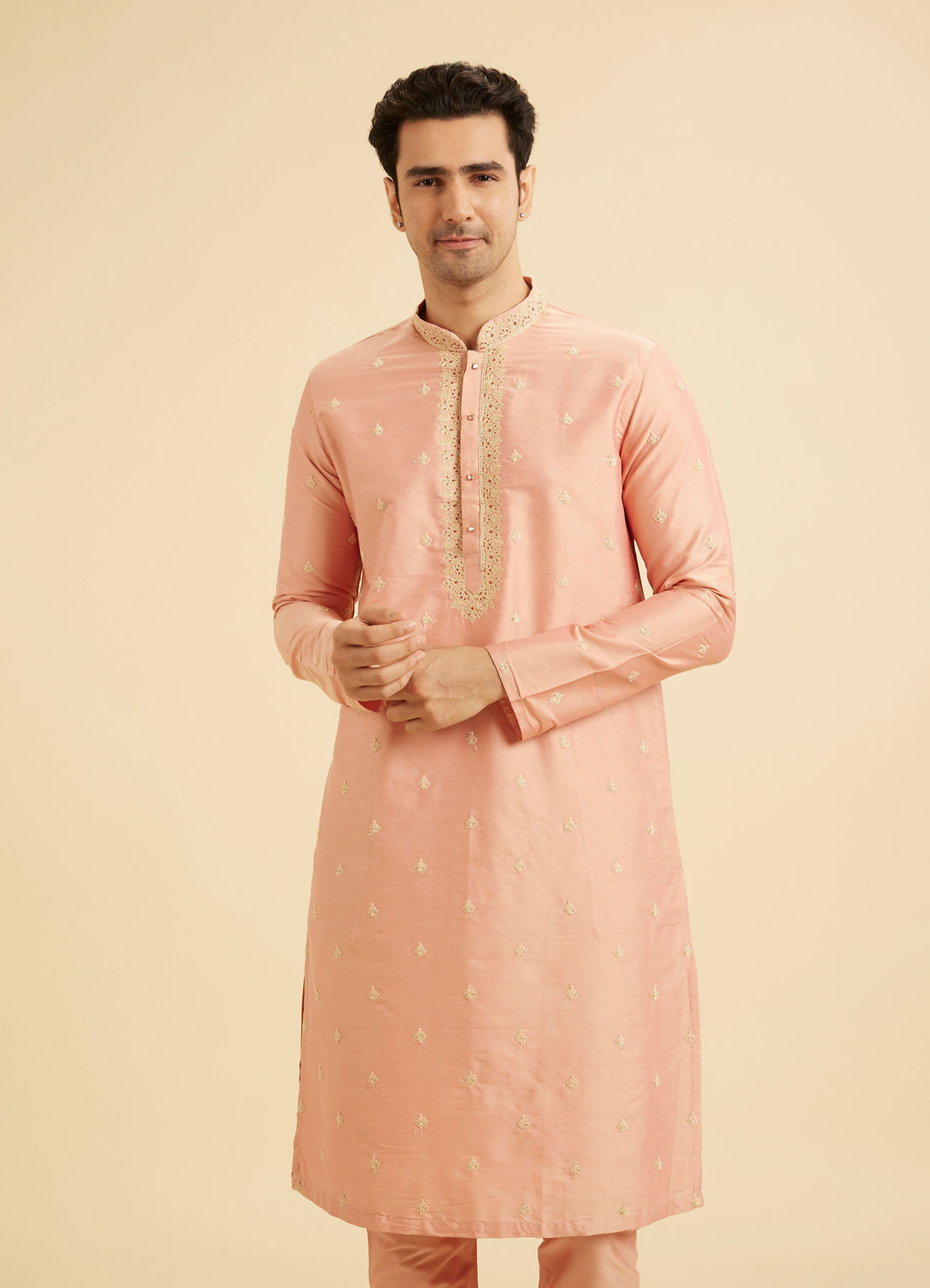 Manyavar Men Peach Gala Kurta Pajama