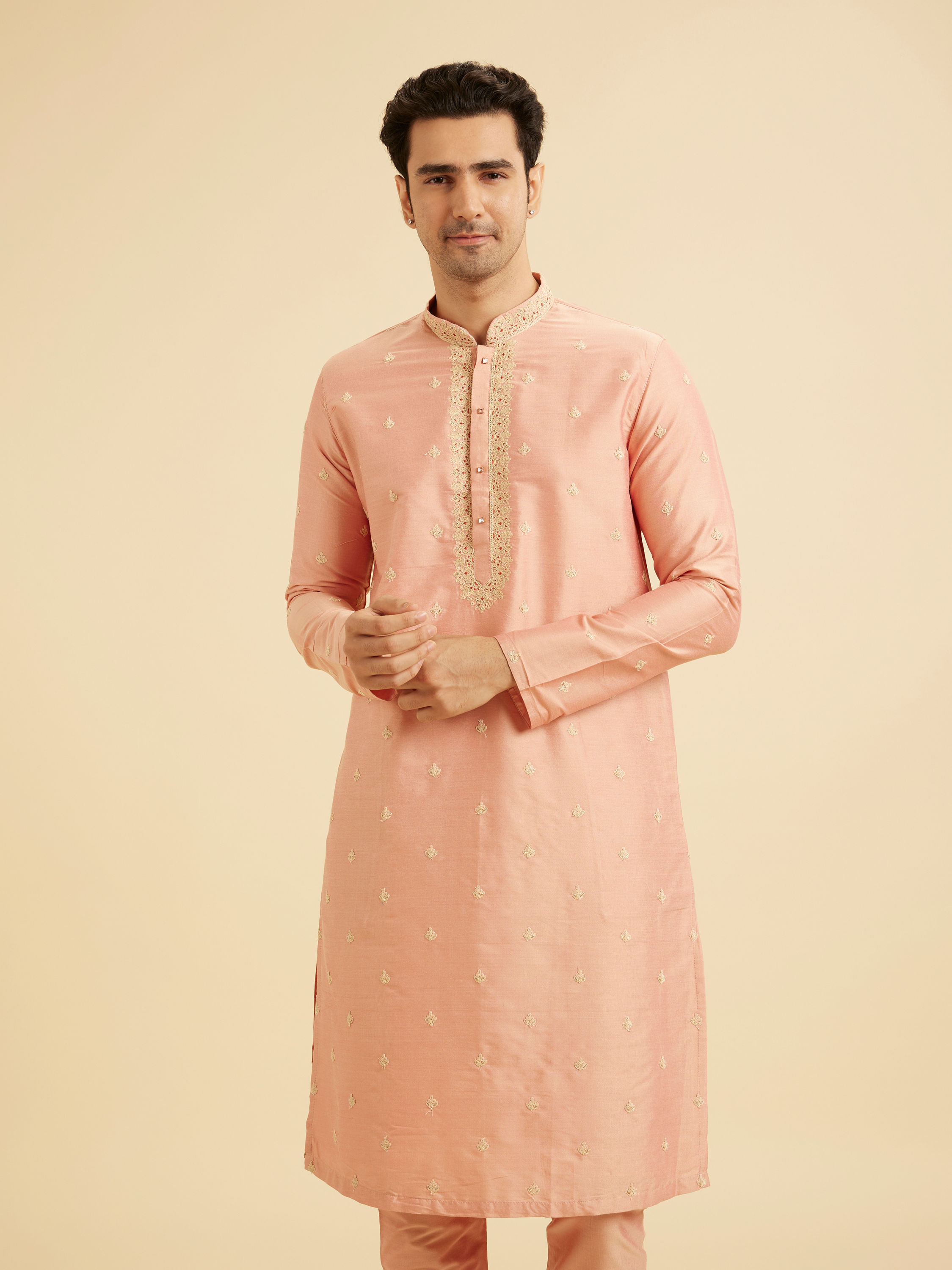 Manyavar Men Peach Gala Kurta Pajama