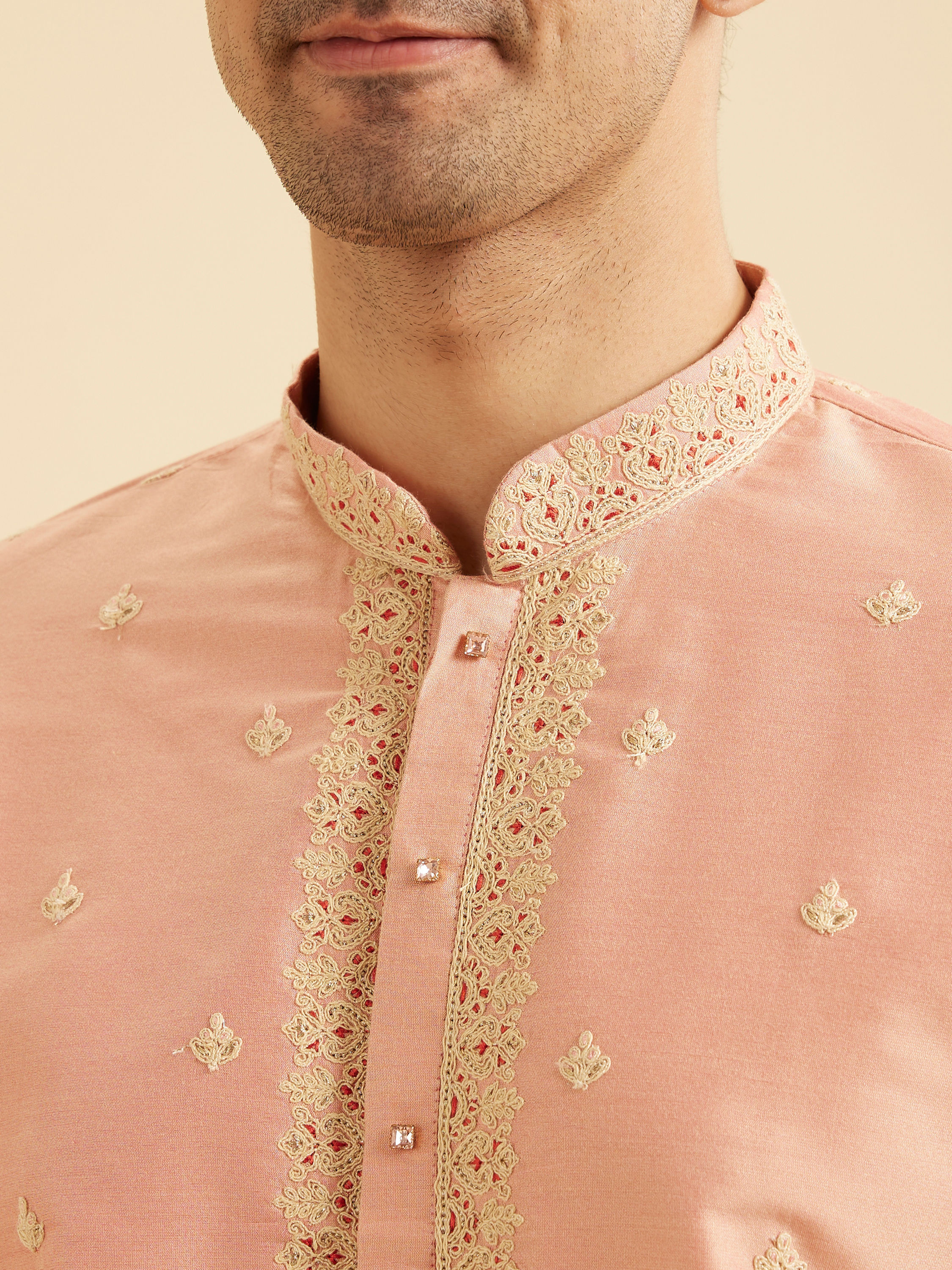 Manyavar Men Peach Gala Kurta Pajama