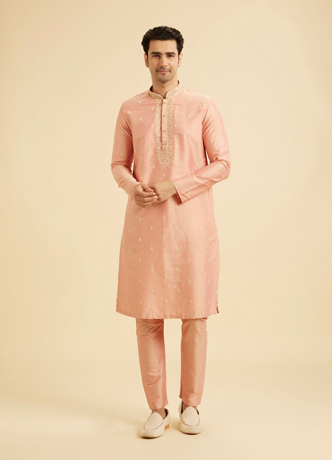 Manyavar Men Peach Gala Kurta Pajama