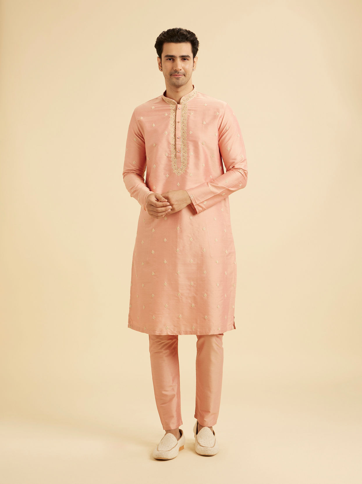 Manyavar Men Peach Gala Kurta Pajama