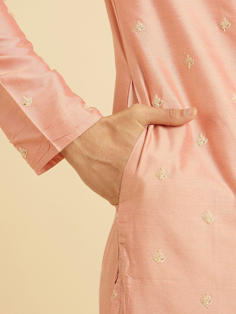 Manyavar Men Peach Gala Kurta Pajama