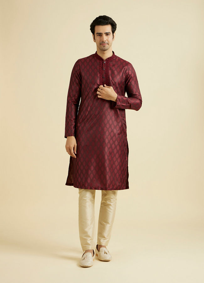 Manyavar Men Maroon Celebration Kurta Pajama