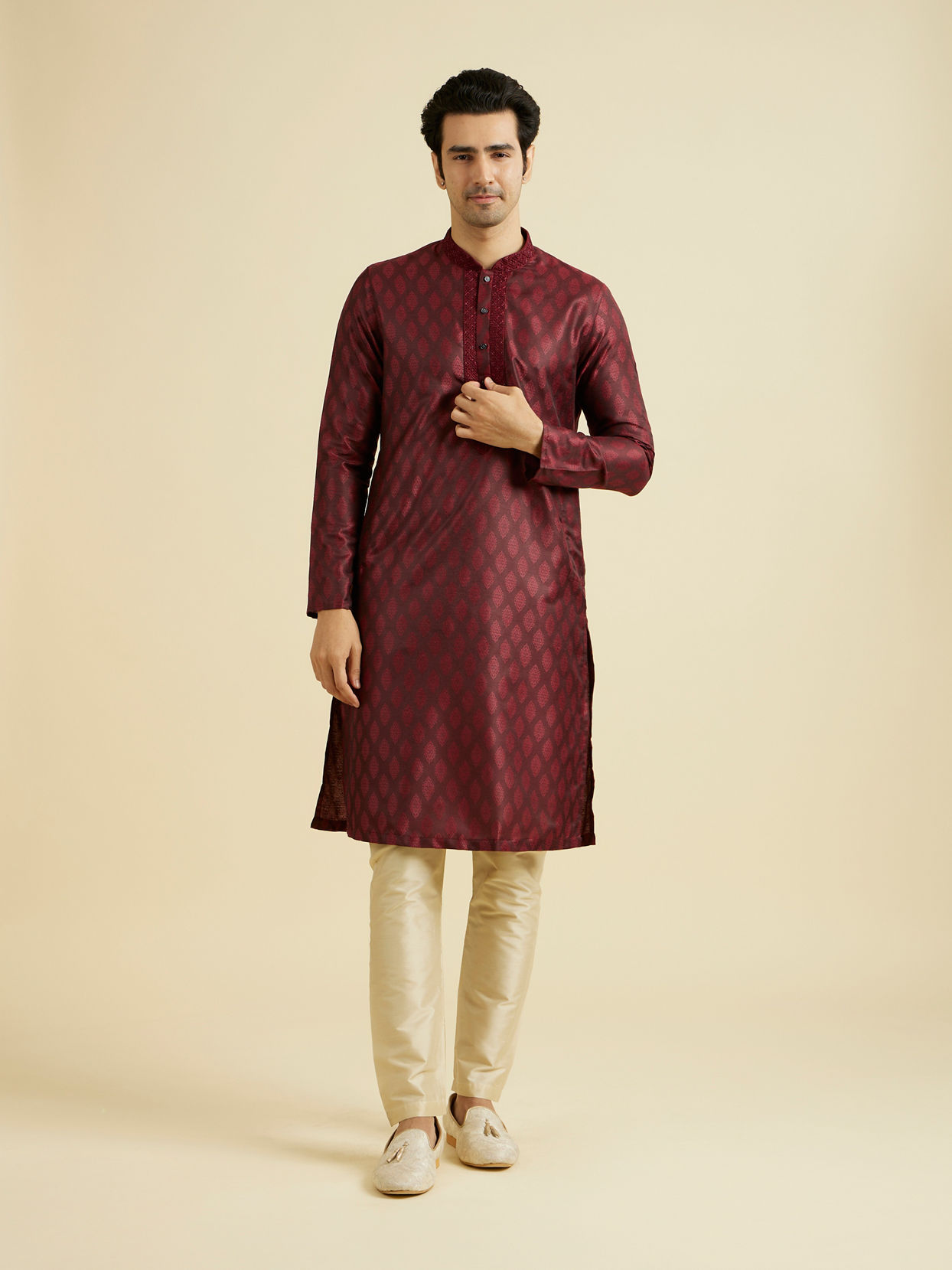 Manyavar Men Maroon Celebration Kurta Pajama