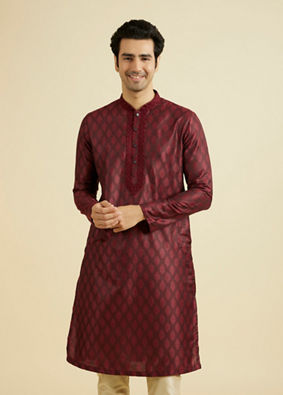 Manyavar Men Maroon Celebration Kurta Pajama