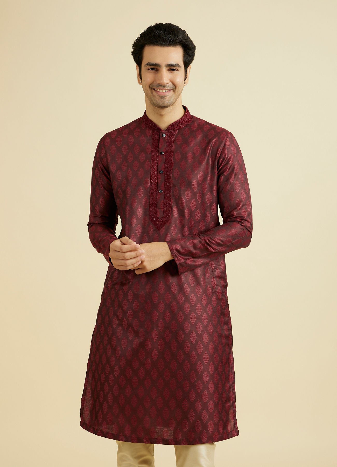 Manyavar Men Maroon Celebration Kurta Pajama