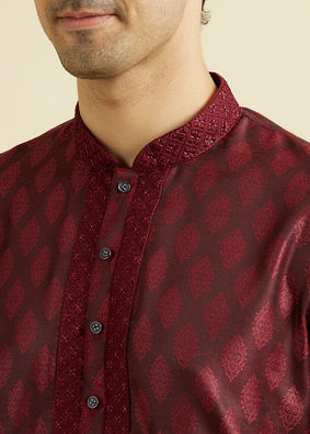 Manyavar Men Maroon Celebration Kurta Pajama