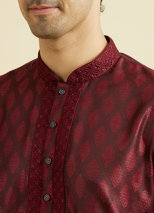 Manyavar Men Maroon Celebration Kurta Pajama