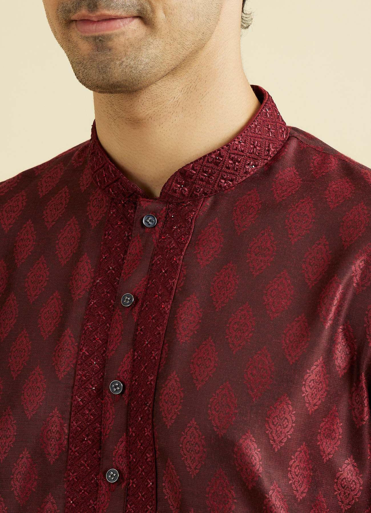 Manyavar Men Maroon Celebration Kurta Pajama