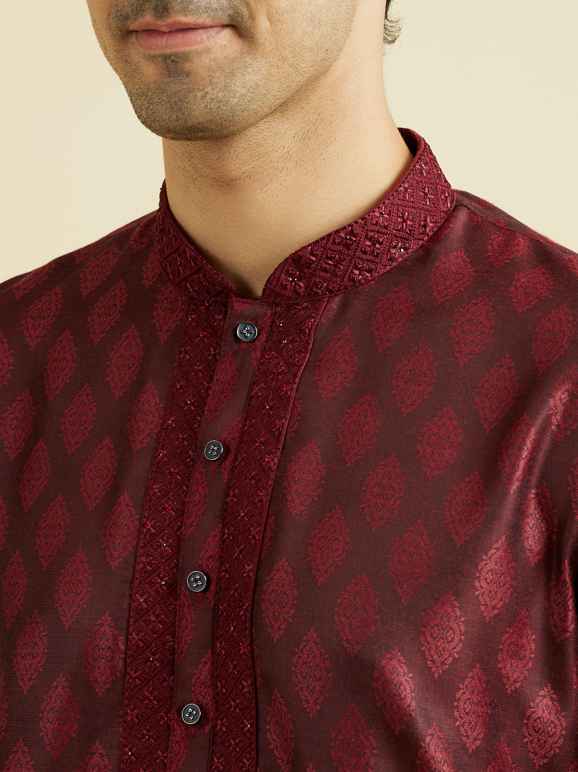 Manyavar Men Maroon Celebration Kurta Pajama