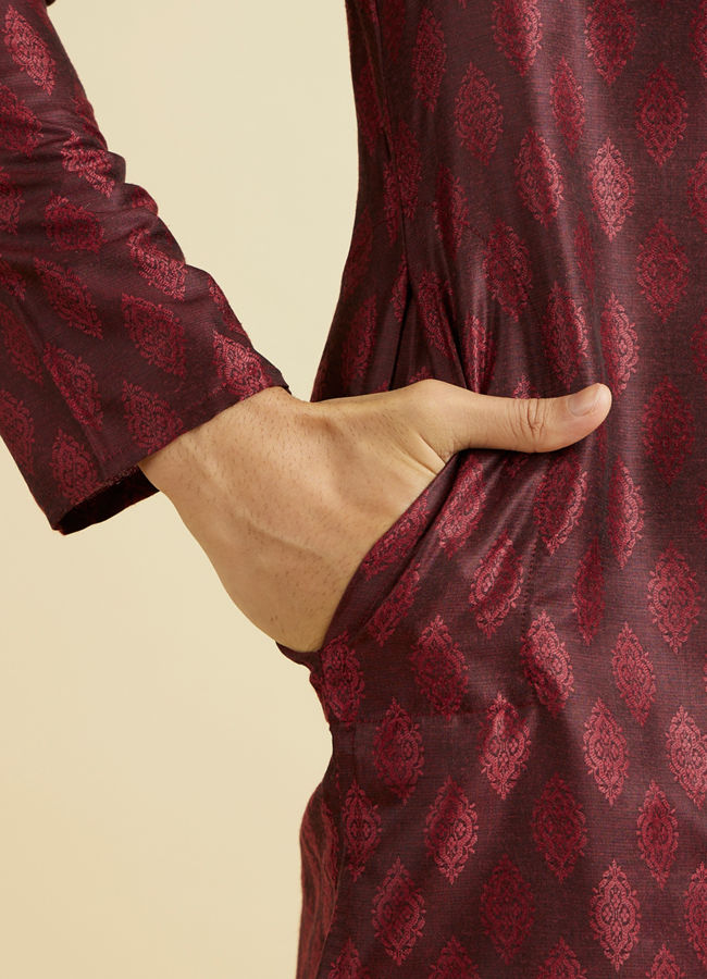 Manyavar Men Maroon Celebration Kurta Pajama