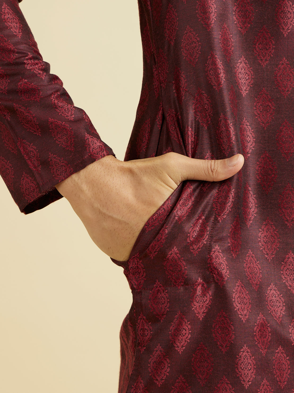 Manyavar Men Maroon Celebration Kurta Pajama