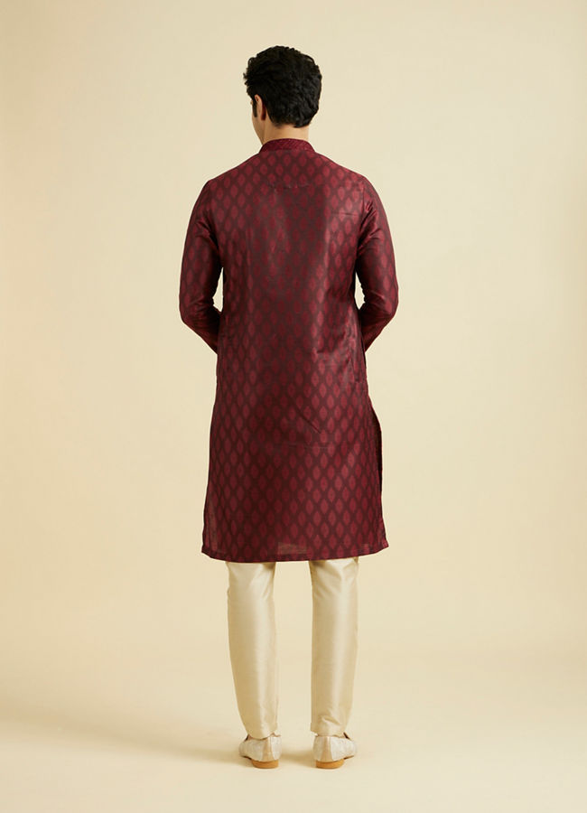 Manyavar Men Maroon Celebration Kurta Pajama