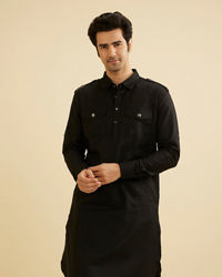 Manyavar Men Black Elegance Cotton Kurta Pajama