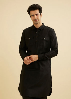 Manyavar Men Black Elegance Cotton Kurta Pajama