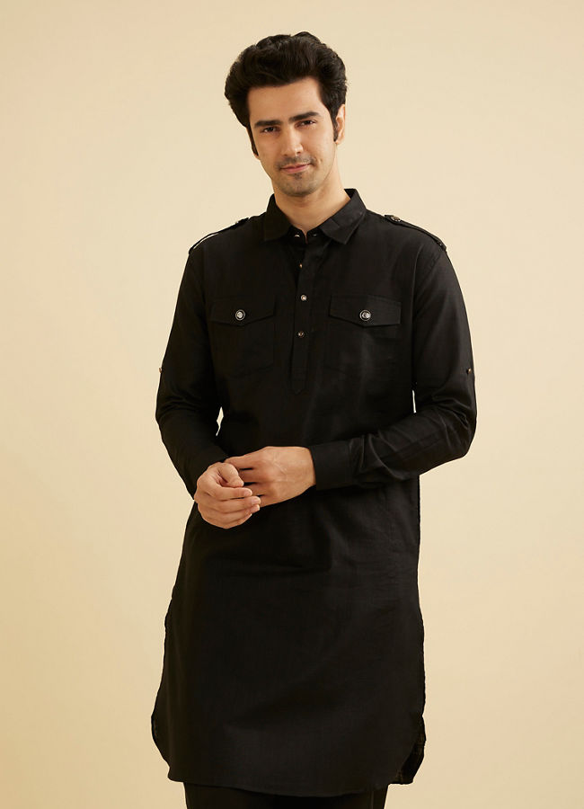 Manyavar Men Black Elegance Cotton Kurta Pajama