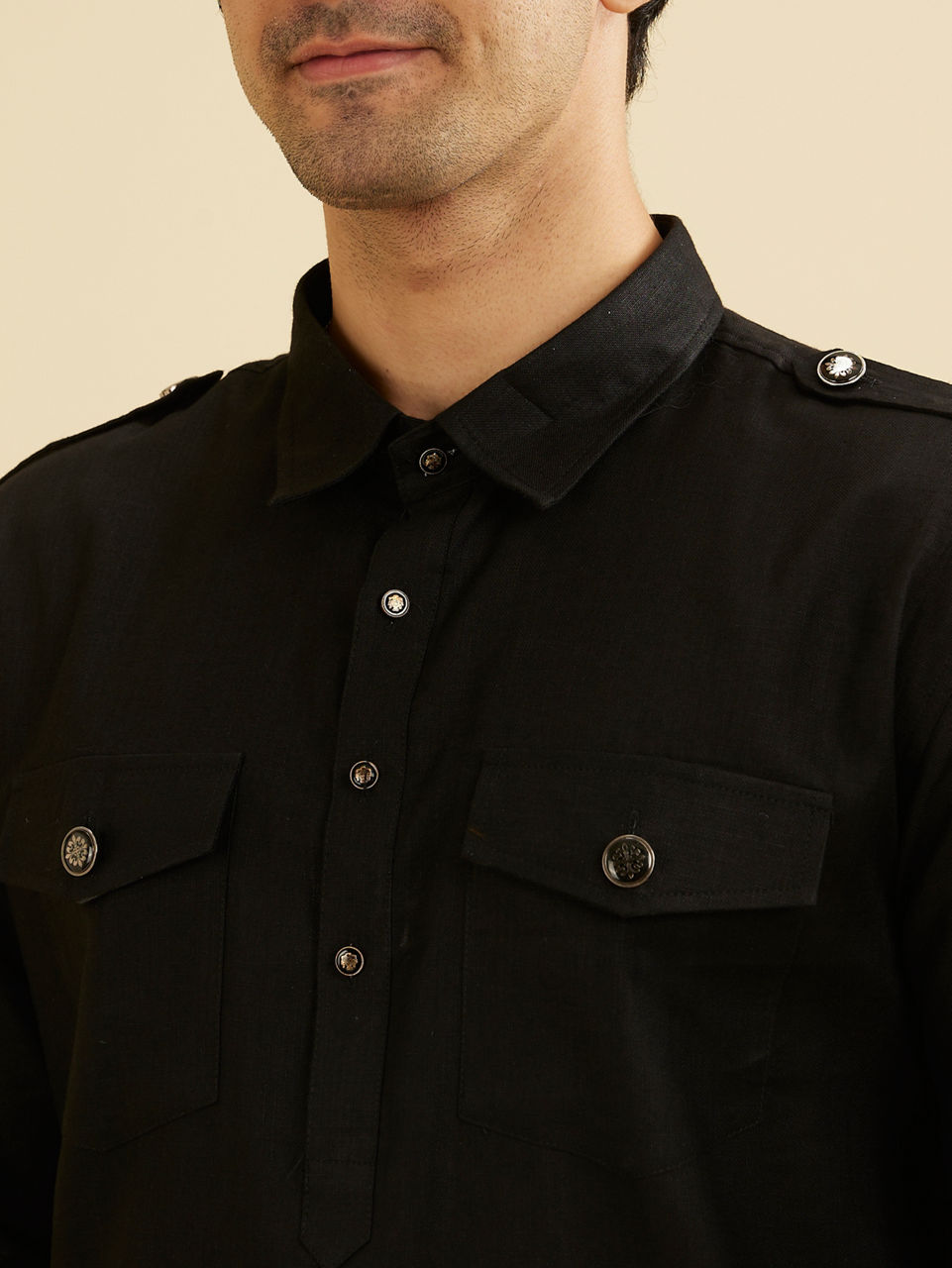 Manyavar Men Black Elegance Cotton Kurta Pajama