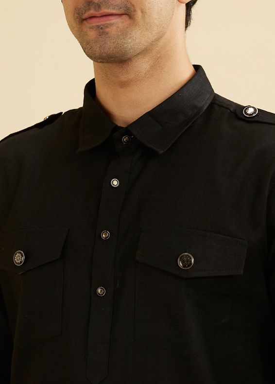 Manyavar Men Black Elegance Cotton Kurta Pajama
