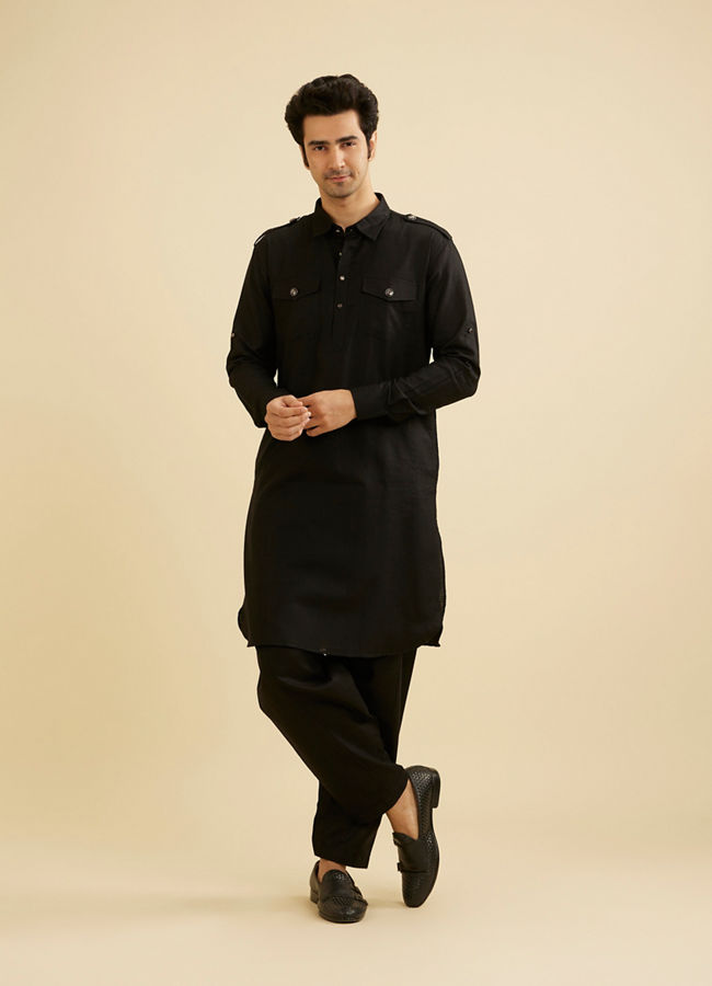 Manyavar Men Black Elegance Cotton Kurta Pajama
