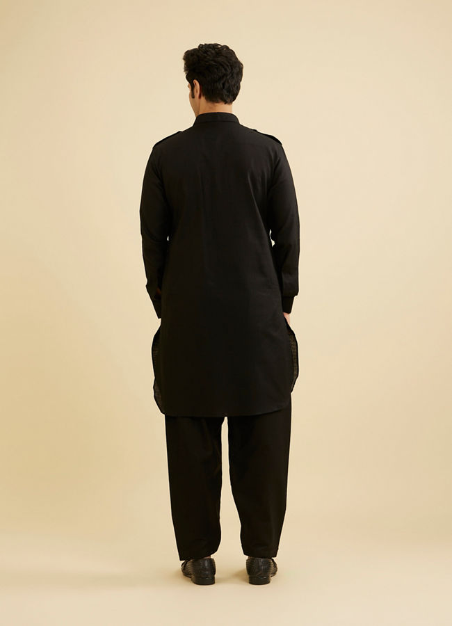Manyavar Men Black Elegance Cotton Kurta Pajama