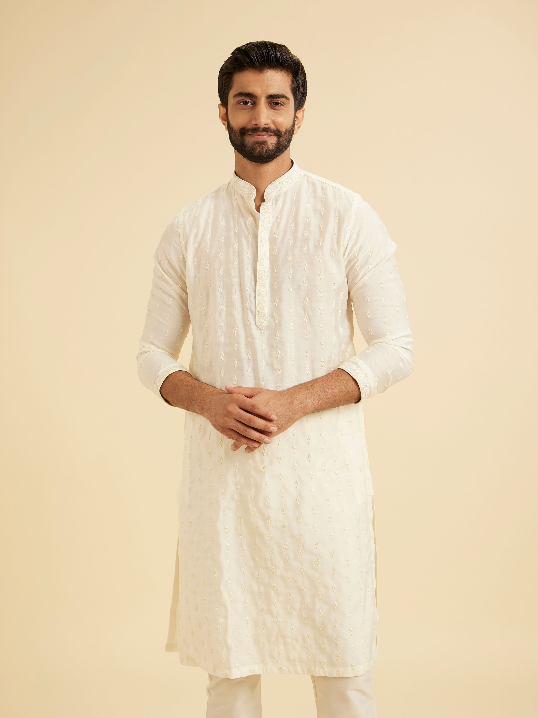 Manyavar Men Cream Mystic Kurta Pajama