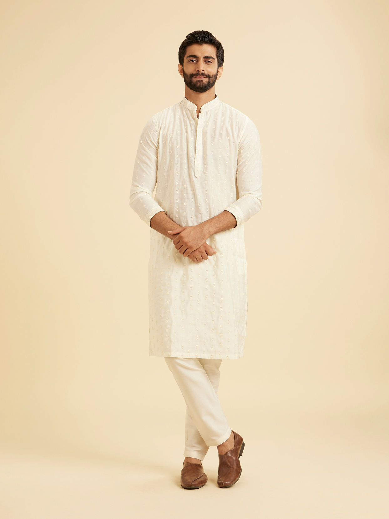 Manyavar Men Cream Mystic Kurta Pajama