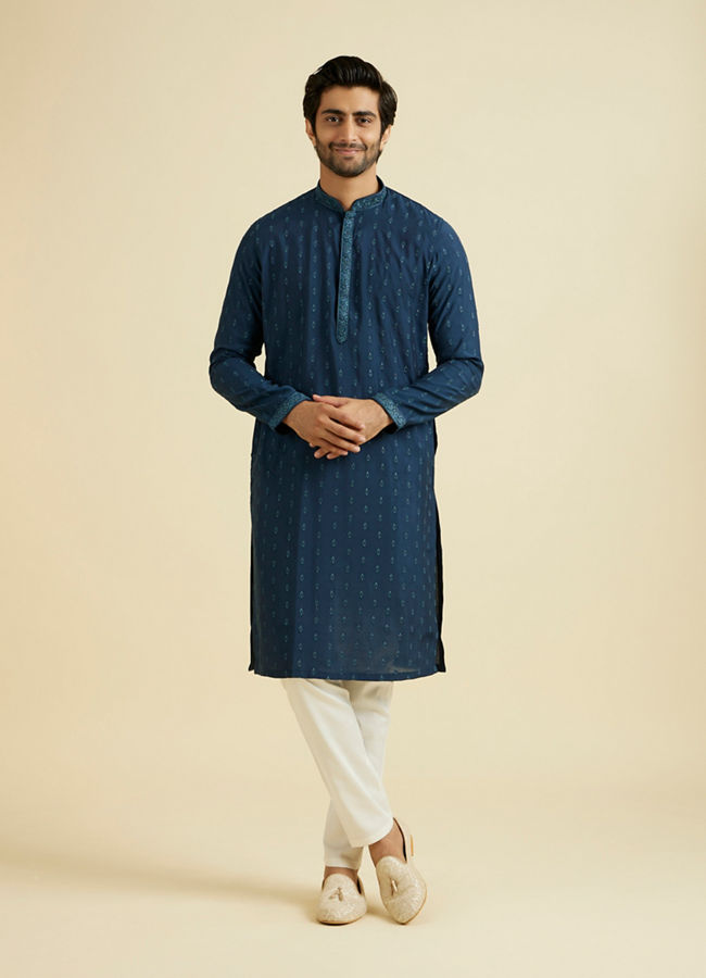 Manyavar Men Dark Blue Royal Elegance Kurta Pajama