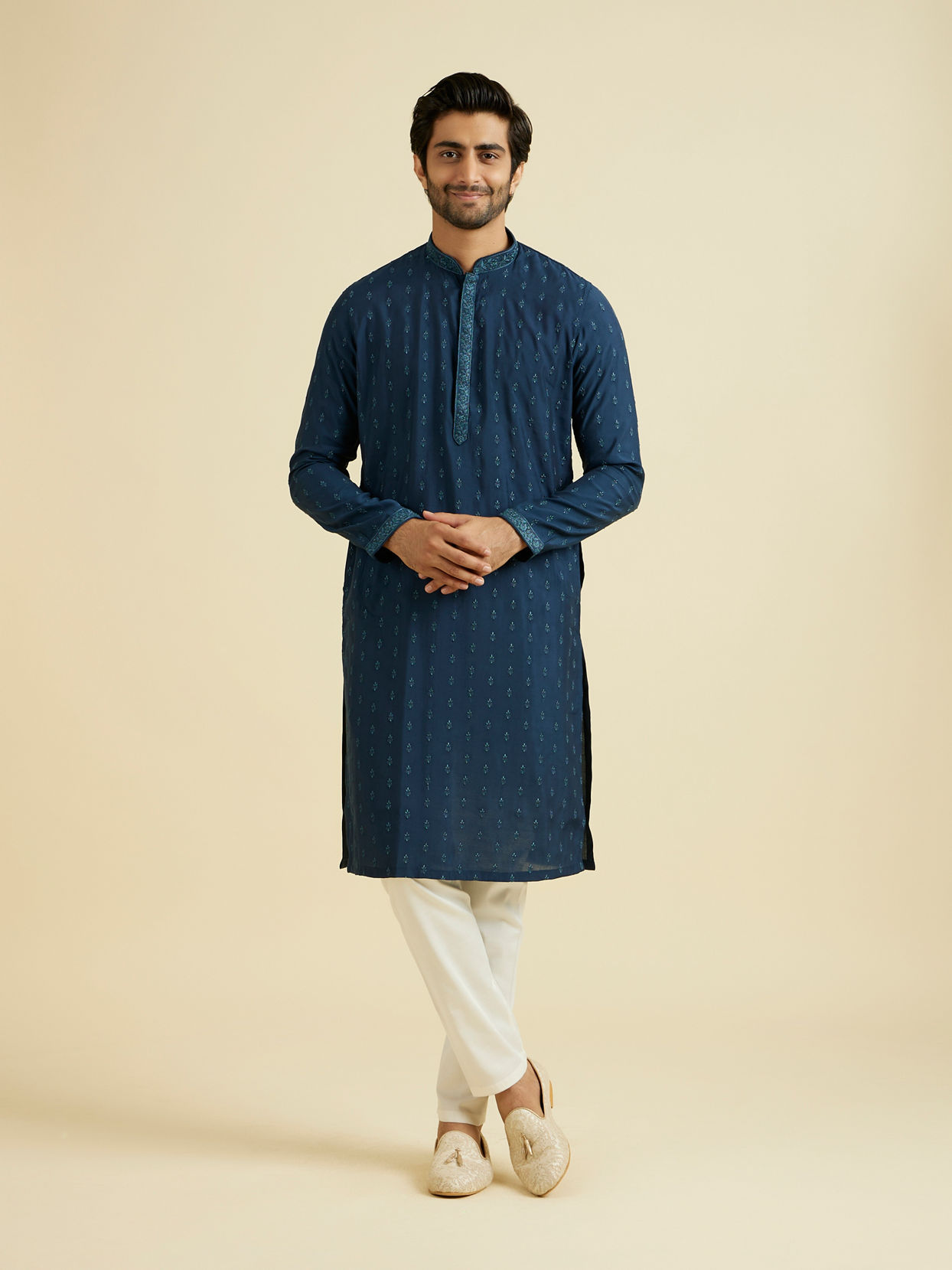 Manyavar Men Dark Blue Royal Elegance Kurta Pajama