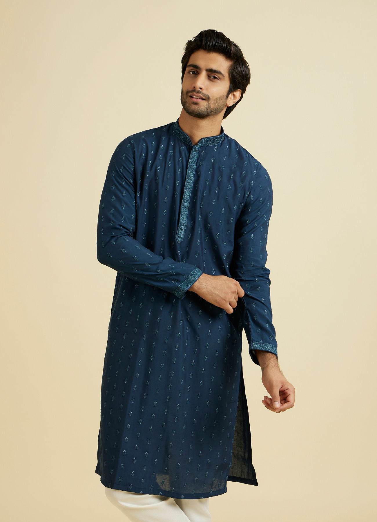 Manyavar Men Dark Blue Royal Elegance Kurta Pajama