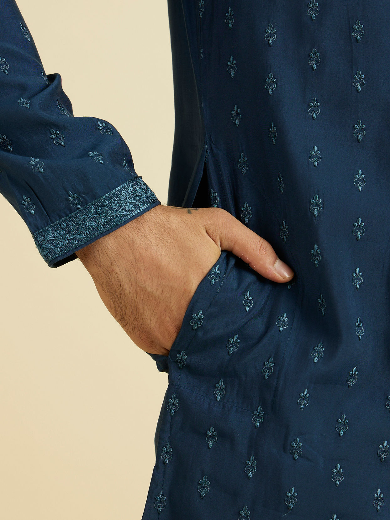 Manyavar Men Dark Blue Royal Elegance Kurta Pajama