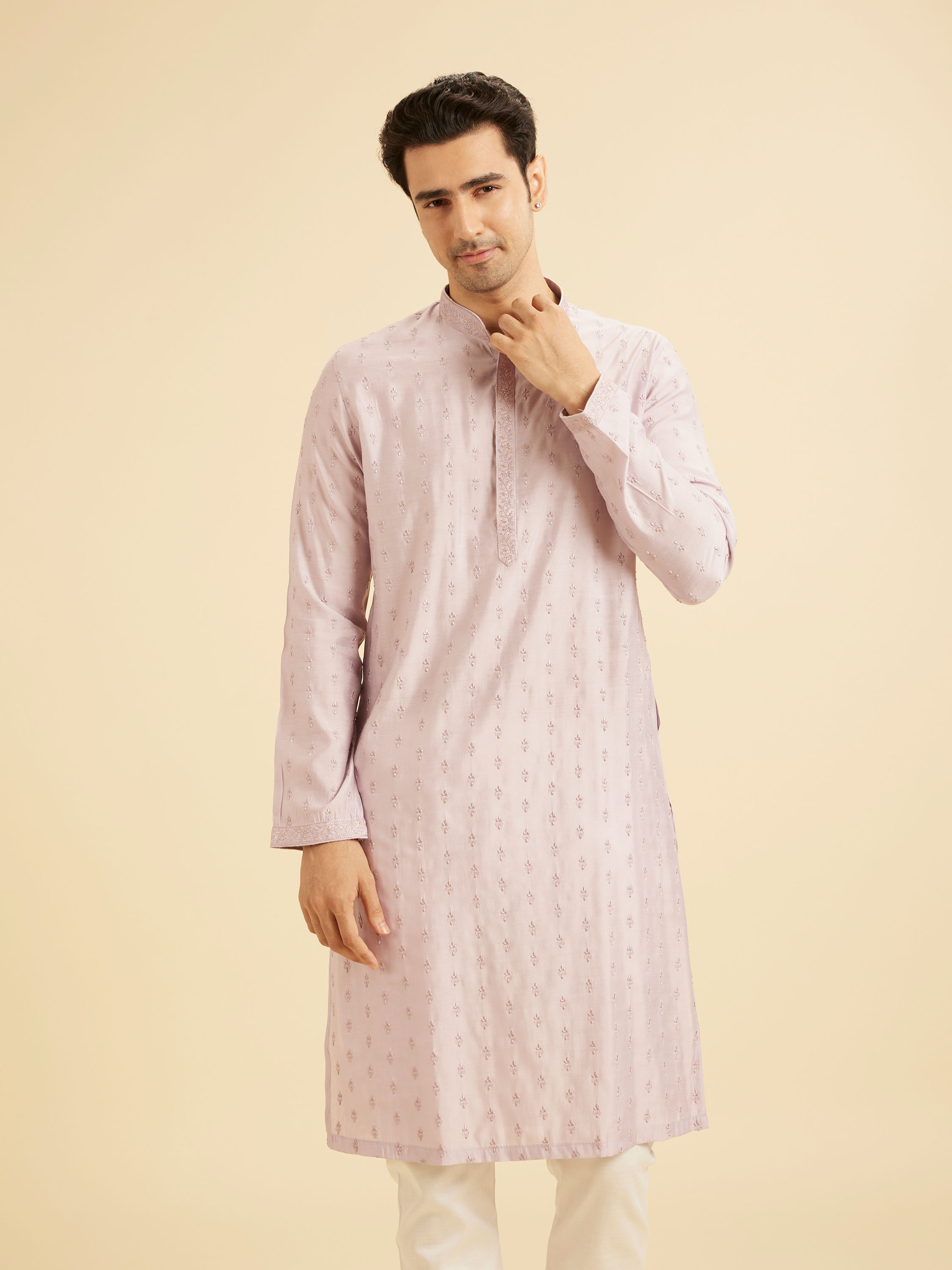 Manyavar Men Lilac Elegance Kurta Pajama