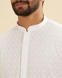 Manyavar Men Elegantly Crafted White Kurta Pajama