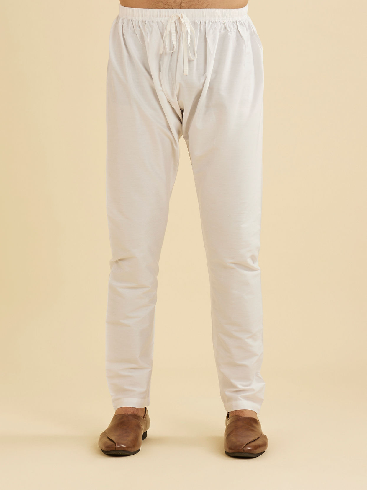 Manyavar Men Elegantly Crafted White Kurta Pajama