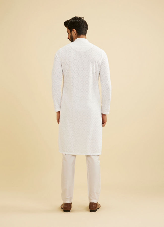 Manyavar Men Elegantly Crafted White Kurta Pajama