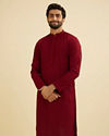 Manyavar Men Maroon Red Chikankari Kurta Set image number 0