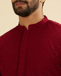 Manyavar Men Maroon Red Chikankari Kurta Set