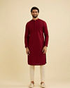 Manyavar Men Maroon Red Chikankari Kurta Set image number 2