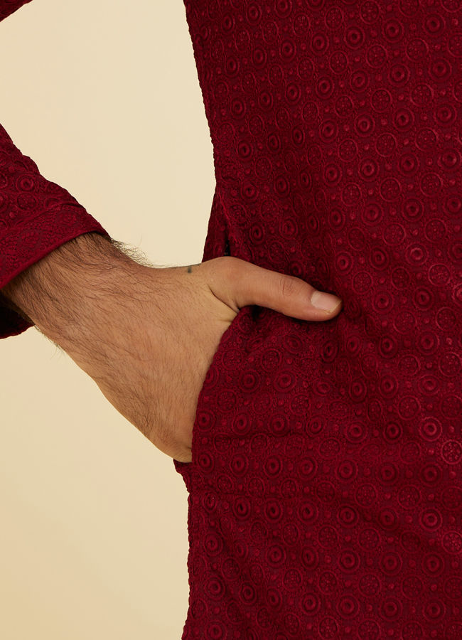 Manyavar Men Maroon Red Chikankari Kurta Set