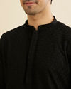 Manyavar Men Charcoal Black Chikankari Kurta Set